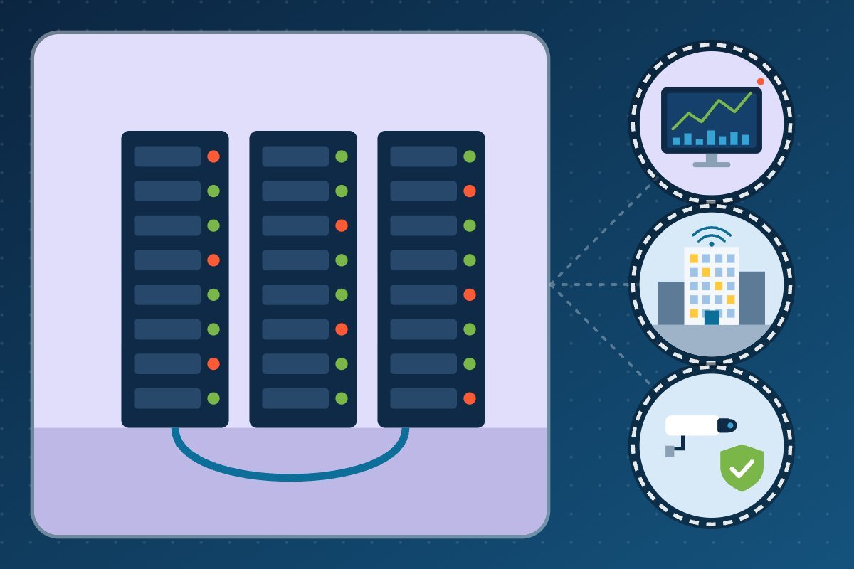 Ilustración de racks de un cuarto técnico con monitoreo remoto