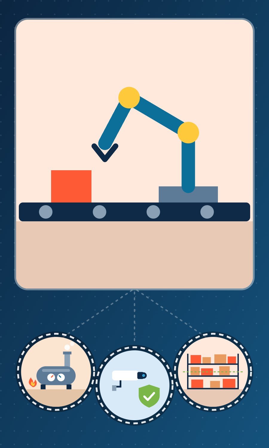 Soluciones Ilustración de una prueba de concepto en planta con línea de producción, sensores y monitoreo
